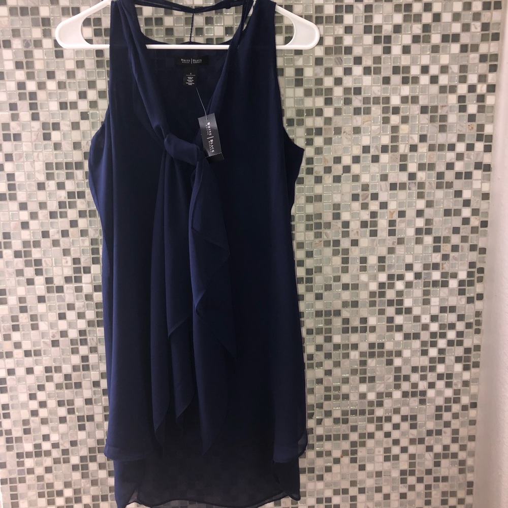 White House black market Navy Sleeveless tunic Blouse with Scarf - Picture 2 of 6
